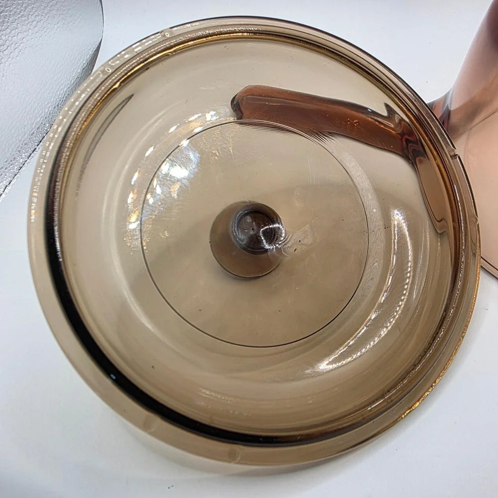 Vintage Pyrex Visions Amber Glass Saucepan with Lid and Pour Spout USA 0.5L 1L